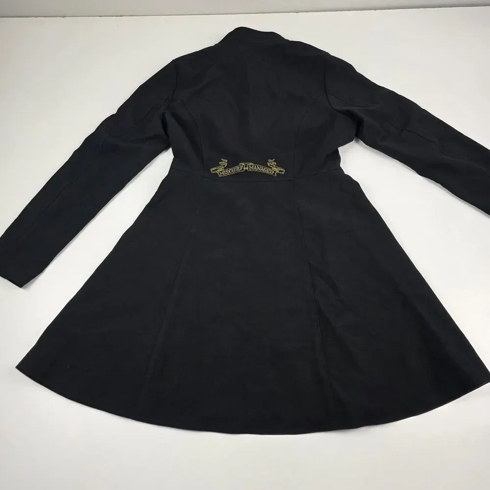Harry Potter Coat Womens Medium Black Marauders Map Fit Flare Hot Topic Buttons‎